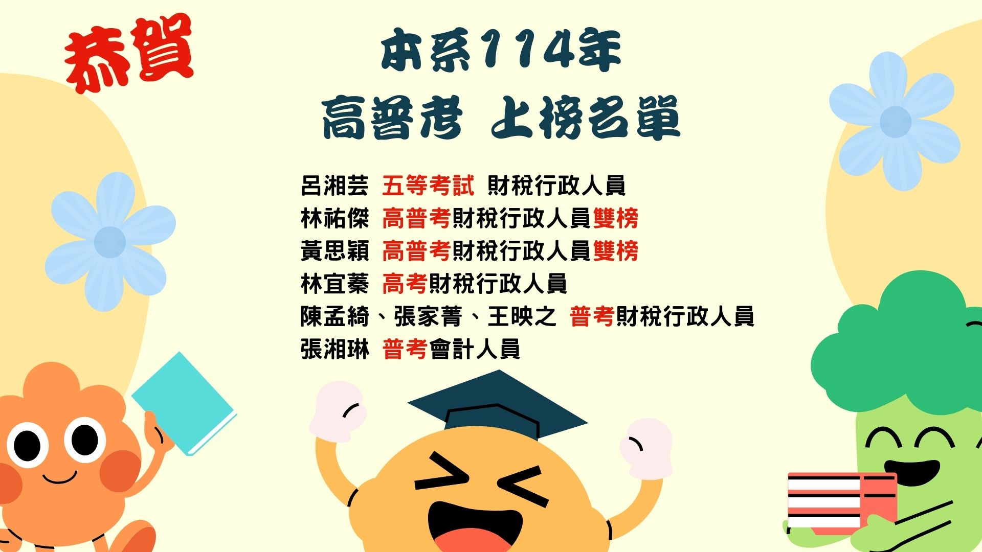 恭賀本系114學年高普考